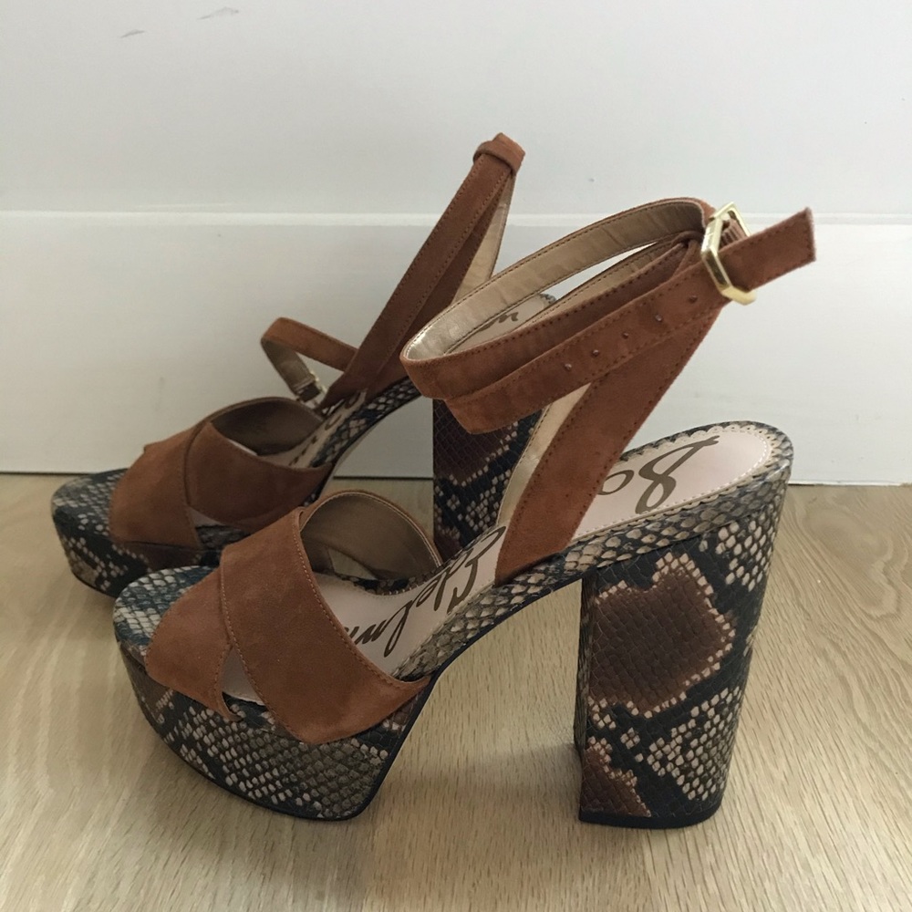 Sam Edelman Brown Suede Platform Sandals with Snakeskin Heel